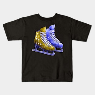 Brown Purple Ice Skating Boots Kids T-Shirt